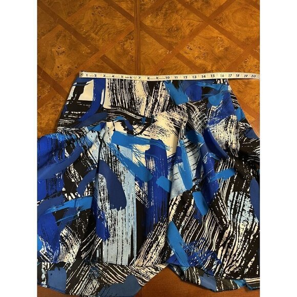 Vince Camuto Abstract Bright Blue White Black Print A Line Skirt Size 10 Lined - Picture 9 of 10